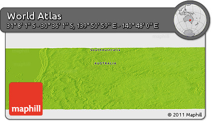 Physical Panoramic Map of the Area around 30° 52' 1" S, 140° 19' 29" E