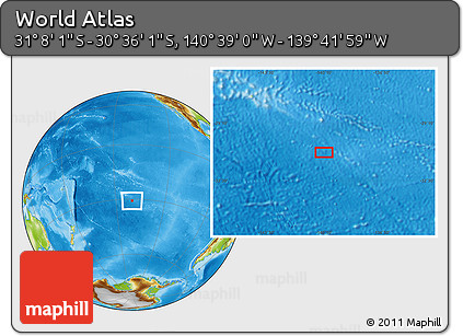 Physical Location Map of the Area around 30° 52' 1" S, 140° 10' 30" W