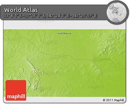 Physical 3D Map of the Area around 30° 52' 1" S, 142° 52' 30" E