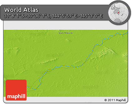 Physical 3D Map of the Area around 30° 52' 1" S, 144° 34' 29" E