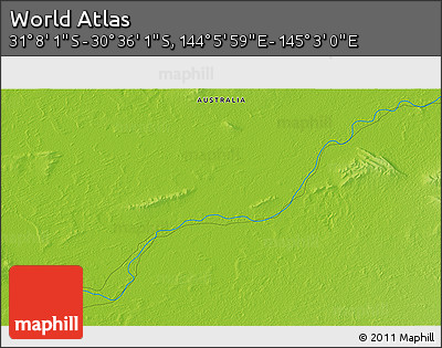 Physical 3D Map of the Area around 30° 52' 1" S, 144° 34' 29" E