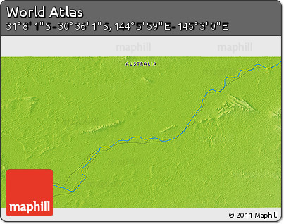 Physical 3D Map of the Area around 30° 52' 1" S, 144° 34' 29" E