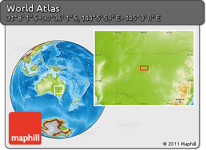Physical Location Map of the Area around 30° 52' 1" S, 144° 34' 29" E