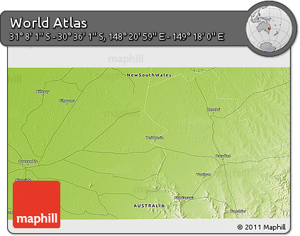 Physical 3D Map of the Area around 30° 52' 1" S, 148° 49' 29" E