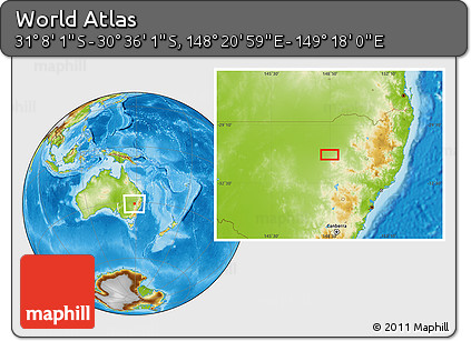 Physical Location Map of the Area around 30° 52' 1" S, 148° 49' 29" E