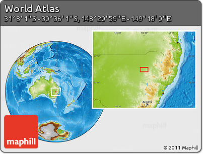 Physical Location Map of the Area around 30° 52' 1" S, 148° 49' 29" E