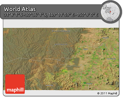 Satellite 3D Map of the Area around 30° 52' 1" S, 149° 40' 30" E