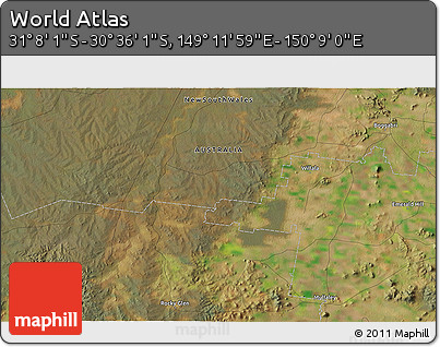 Satellite 3D Map of the Area around 30° 52' 1" S, 149° 40' 30" E