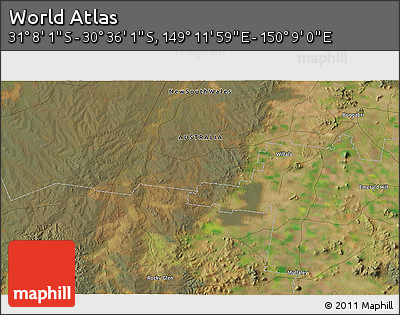 Satellite 3D Map of the Area around 30° 52' 1" S, 149° 40' 30" E