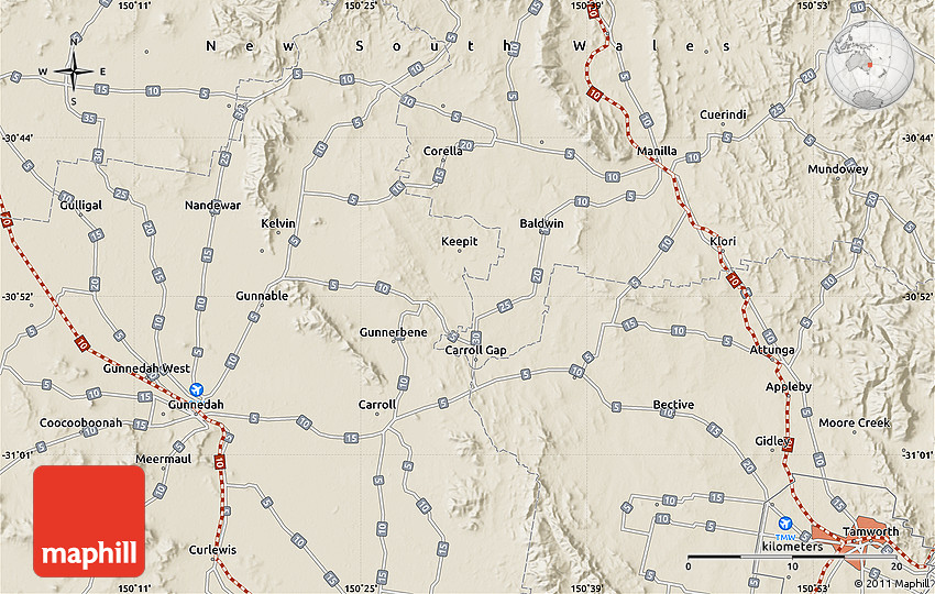 Shaded Relief Map of Attunga