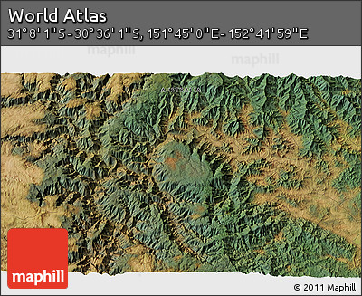 Satellite 3D Map of the Area around 30° 52' 1" S, 152° 13' 29" E