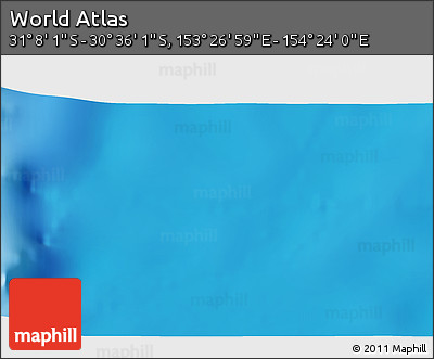 Physical 3D Map of the Area around 30° 52' 1" S, 153° 55' 30" E