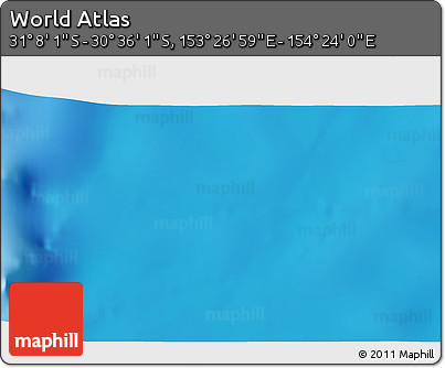 Physical 3D Map of the Area around 30° 52' 1" S, 153° 55' 30" E