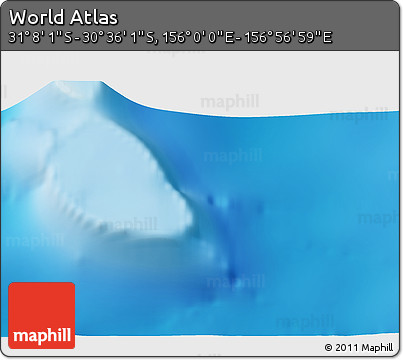 Physical 3D Map of the Area around 30° 52' 1" S, 156° 28' 29" E