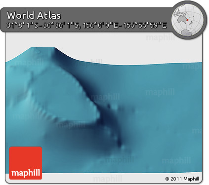 Satellite 3D Map of the Area around 30° 52' 1" S, 156° 28' 29" E