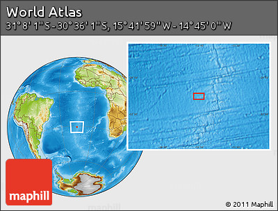 Physical Location Map of the Area around 30° 52' 1" S, 15° 13' 29" W