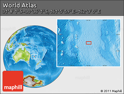 Physical Location Map of the Area around 30° 52' 1" S, 161° 34' 29" E