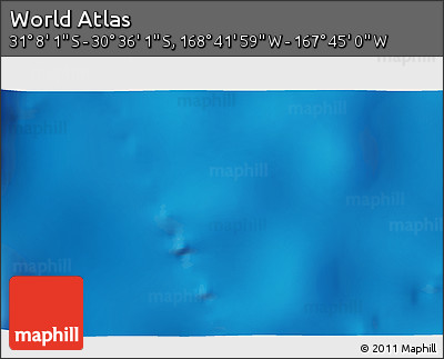 Physical 3D Map of the Area around 30° 52' 1" S, 168° 13' 29" W