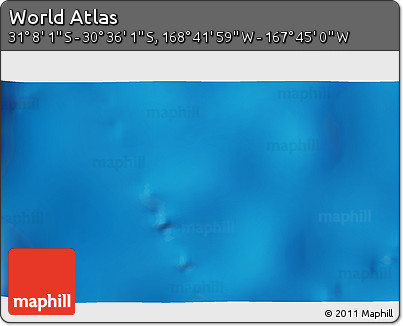 Physical 3D Map of the Area around 30° 52' 1" S, 168° 13' 29" W