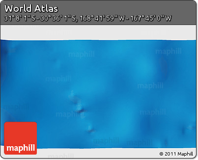 Shaded Relief 3D Map of the Area around 30° 52' 1" S, 168° 13' 29" W