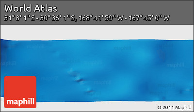 Physical Panoramic Map of the Area around 30° 52' 1" S, 168° 13' 29" W