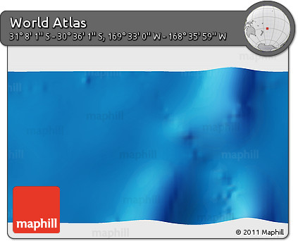 Physical 3D Map of the Area around 30° 52' 1" S, 169° 4' 29" W