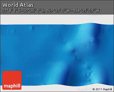 Physical 3D Map of the Area around 30° 52' 1" S, 169° 4' 29" W
