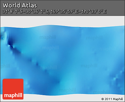 Physical 3D Map of the Area around 30° 52' 1" S, 170° 4' 29" E