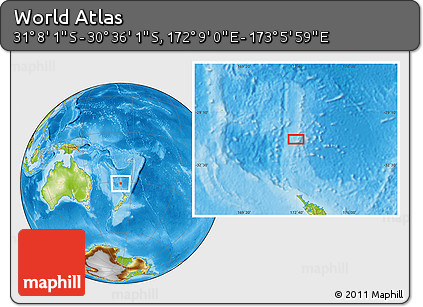 Physical Location Map of the Area around 30° 52' 1" S, 172° 37' 30" E