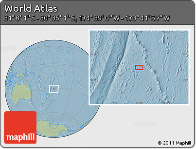 Savanna Style Location Map of the Area around 30° 52' 1" S, 174° 10' 30" W, hill shading