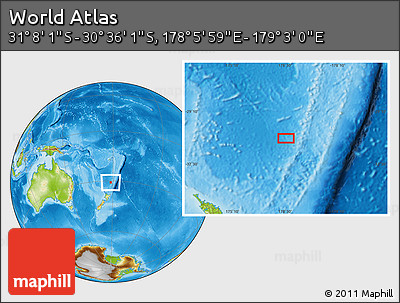 Physical Location Map of the Area around 30° 52' 1" S, 178° 34' 29" E