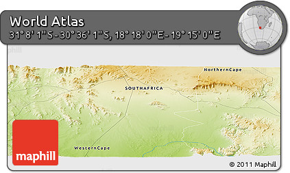 Physical Panoramic Map of the Area around 30° 52' 1" S, 18° 46' 29" E