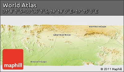 Physical Panoramic Map of the Area around 30° 52' 1" S, 18° 46' 29" E