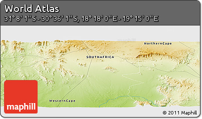 Physical Panoramic Map of the Area around 30° 52' 1" S, 18° 46' 29" E