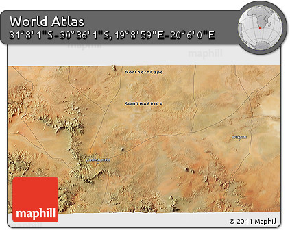 Satellite 3D Map of the Area around 30° 52' 1" S, 19° 37' 30" E