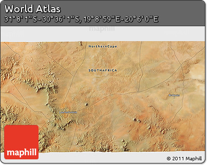 Satellite 3D Map of the Area around 30° 52' 1" S, 19° 37' 30" E