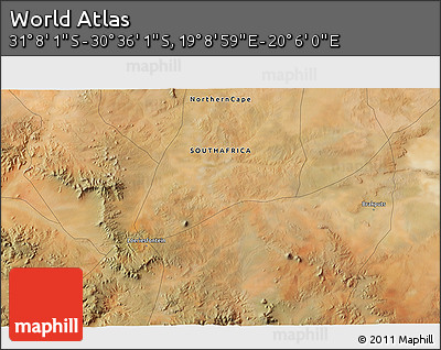 Satellite 3D Map of the Area around 30° 52' 1" S, 19° 37' 30" E