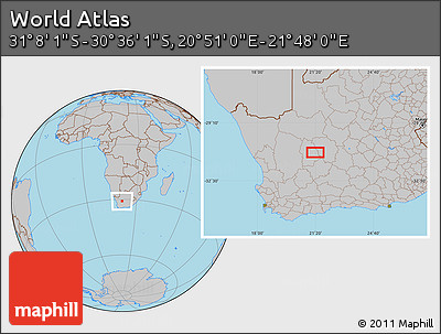 Gray Location Map of the Area around 30° 52' 1" S, 21° 19' 30" E