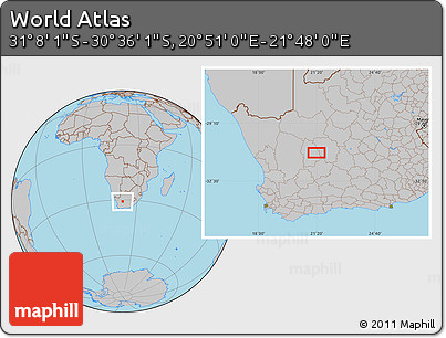 Gray Location Map of the Area around 30° 52' 1" S, 21° 19' 30" E