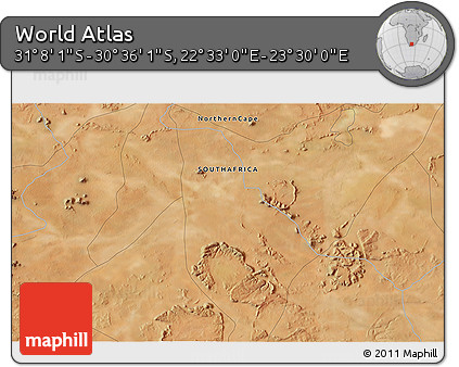 Satellite 3D Map of the Area around 30° 52' 1" S, 23° 1' 29" E