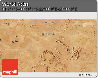 Satellite 3D Map of the Area around 30° 52' 1" S, 23° 1' 29" E