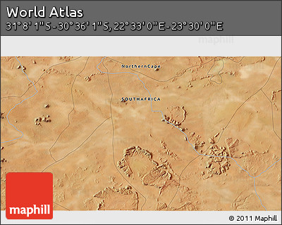 Satellite 3D Map of the Area around 30° 52' 1" S, 23° 1' 29" E