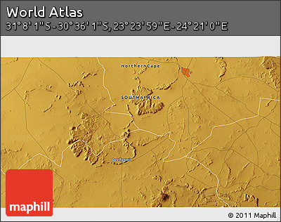 Physical 3D Map of the Area around 30° 52' 1" S, 23° 52' 30" E
