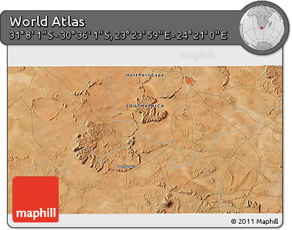 Satellite 3D Map of the Area around 30° 52' 1" S, 23° 52' 30" E