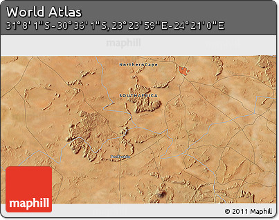Satellite 3D Map of the Area around 30° 52' 1" S, 23° 52' 30" E