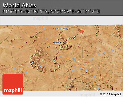 Satellite 3D Map of the Area around 30° 52' 1" S, 23° 52' 30" E