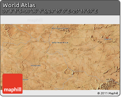 Satellite 3D Map of the Area around 30° 52' 1" S, 24° 43' 30" E