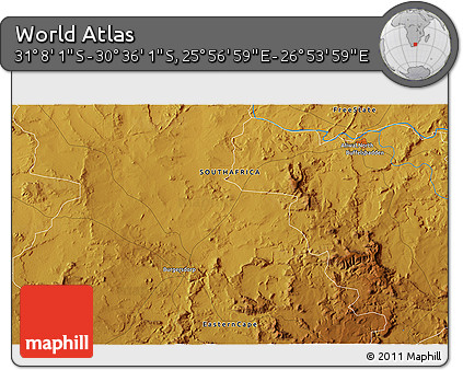 Physical 3D Map of the Area around 30° 52' 1" S, 26° 25' 29" E