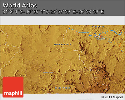 Physical 3D Map of the Area around 30° 52' 1" S, 26° 25' 29" E