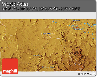 Physical 3D Map of the Area around 30° 52' 1" S, 26° 25' 29" E